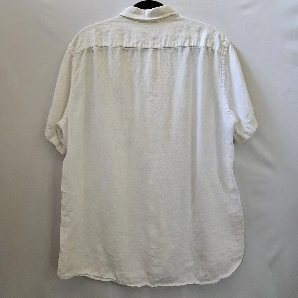 J. Crew Men XL Irish Linen Button Up Short Sleeve Pocket Top Shirt Coastal Beach